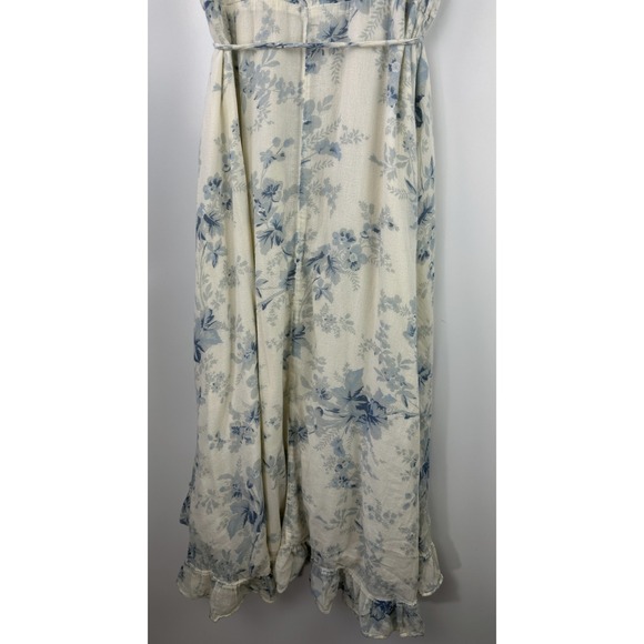 Ralph Lauren Denim & Supply Wrap Dress Blue Cream Floral Ruffle Cotton Large - Picture 9 of 15